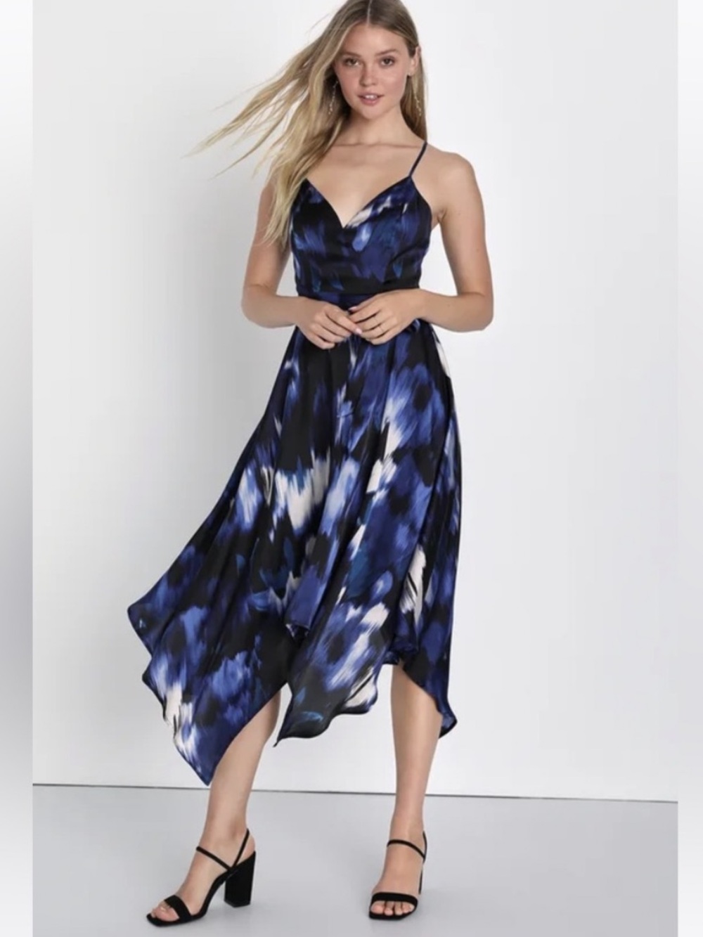 Lulu's Charismatic Aura Blue Abstract
Handkerchief Hem Midi Dress
